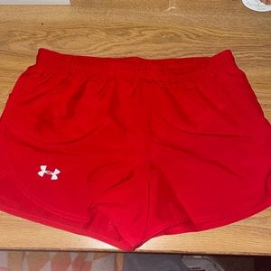 SM Red, under armour split shorts
